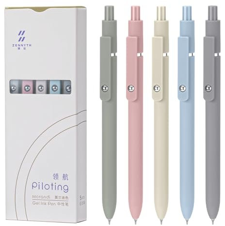 MumdoYAL 5 bolígrafos de gel retráctiles, punta fina de 0,5 mm, tinta de secado rápido, tinta negra