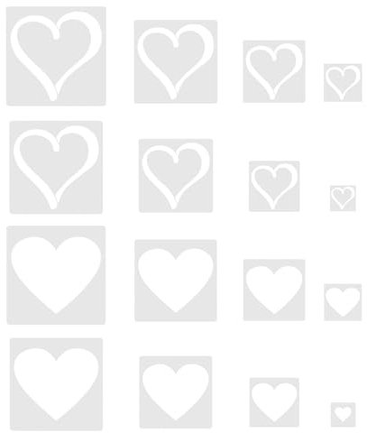 Bekecidi 16 Stück Herzform Schablonen zum Basteln, Malschablonen Schablonen, PET-Herz-förmige Vorlagen, Wiederverwendbare Wandschablonen zum Basteln, DIY, Zeichnen, Wandmöbel, Heimdekoration (Herz)