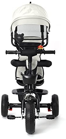 Kinderdreirad Tricycle für Kinder ab 12 Monate bis 5 Jahren mit Abnehmbarer Sonnendach&Schubstange Dreiräder,Jogger, mit Dachfenster, Sicherheitsgurte, 360 Grad Drehbar(4 in 1 (Hellgrau))