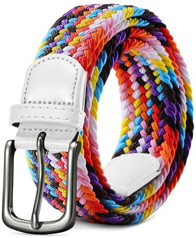LAKIDAY Flechtgürtel aus Stoff, Elastischer Stretchgürtel für Damen und Herren Regenbogen 120 cm Hochwertig & Bequem Breite 3.5 cm