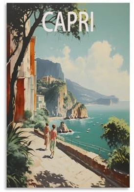 PuPLuM Vintage-Reiseposter Capri, Italien-See, Querformat, 20 x 30 cm, Leinwand-Kunst-Poster für Wohnzimmer, Dekoration, Gemälde für Heimdekoration