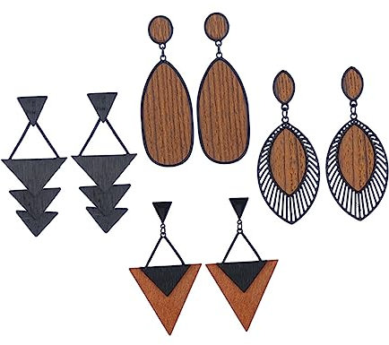 Holibanna 4 Paare Übertriebene Holzohrringe ethnische Holzohrringe Afrikanischer Holzanhänger Ohranhänger aus Holz Vintage-Ohrringe hölzerne Ohrhänger hölzerne Ohrringe Staatsangehörigkeit