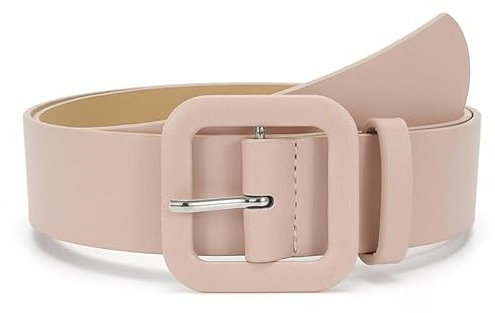 COTIM COYIN Cintura larga da donna in pelle con fibbia quadrata, cintura a vita alta per abiti, jeans, pantaloni, Rosa, 3.8 * 105cm/1.5 * 41.34 nches