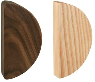 Natural Goods Berlin Möbelgriffe rund HALBMOND 2 Stück Walnuss / 64mm Lochabstand/Schrankknöpfe passend für 15-22mm Türstärken/Griffe für Küchenschränke, Kommoden, Sideboard etc.