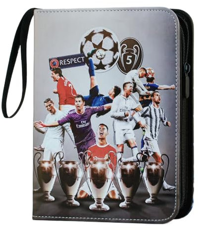 Oirigaga Fußball Karten Sammelalbum, Fussball Sammelkarten Album Ordner, 4 Taschen 50 Seiten 400 Karten Sammelmappe Sammelheft Sammelbuch, 3-Ring Karten Heft Buch Mappe mit Reißverschluss Tragegriff