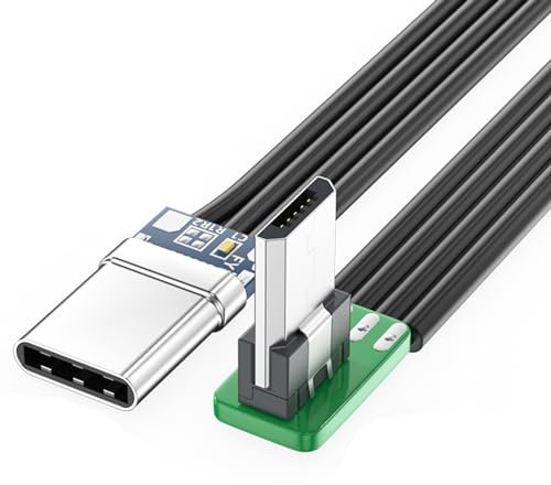 YOGOTEU Câble court USBC plat mince FPC USB Type C 90 degrés vers micro USB pour données et chargement, 10 cm, gauche