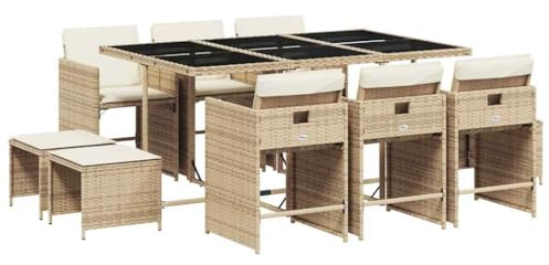 vidaXL 11-TLG. Garten-Essgruppe mit Kissen Beige Poly Rattan