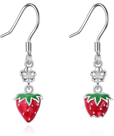 DAYLINLOVE Erdbeere Ohrringe 925 Sterling Silber Erdbeere Asymmetrische Ohrringe Erdbeere Schmuck Geschenk für Frauen Mädchen Erdbeere Liebhaber