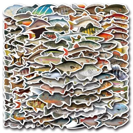 Misaakoeq Seefisch-Aufkleber, 110 x Angel-Aufkleber, Partyzubehör für Gitarre, Skateboard, Telefon, Computer, Laptop, wasserdicht, für Angelbegeisterte