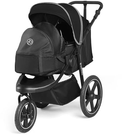 Ickle Bubba Venus Prime Jogger Kinderwagen - von der Geburt bis 22kg ca. 4 Jahre, All-Terrain Dreirad-Kinderwagen, luftgefüllte Reifen, Fußwärmer, Regenschutz & Neugeborenen-Kokon (Schwarz)