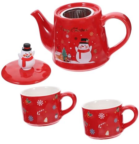 SHOWERORO Set Da Tè Natalizio in Ceramica Teiera Elementi Natalizi Tazza Da Tè Vintage Comoda E Pratica