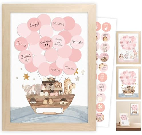 Legezon Gästebuch Babyparty, Schwangerschaft Geschenk für Mutter, Geschenk Geburt Personalisierte,Kinderzimmer Deko Mädchen Junge,Baby Erstausstattung Neugeborene,mit Bilderrahmen,Arche Noah