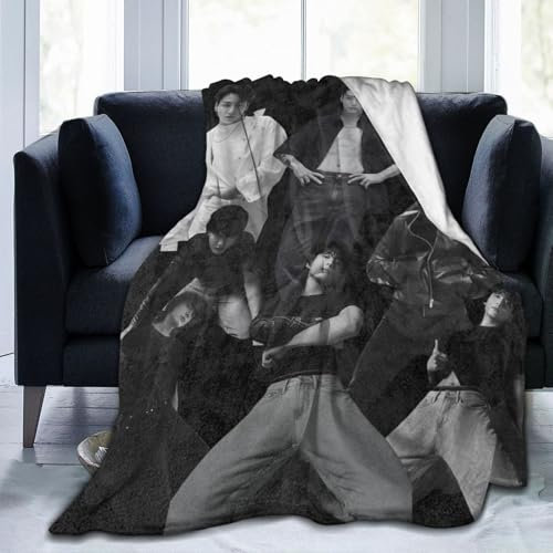 Foursssve Jungkook ABS-Tattoo-Decke, K-pop JK, Flanell, superweich, Plüsch, Überwurf, Decke, Geschenk für Fans, Schlafzimmer, Bett, Wohnzimmer, Couch, 203,2 x 152,4 cm, Schwarz