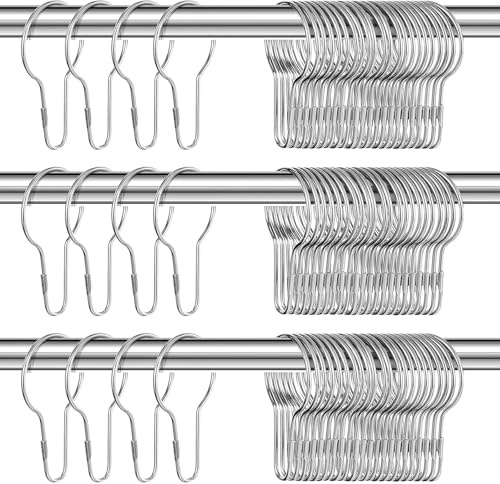 Satz 24 Duschvorhanghaken Duschvorhangringe Edelstahl Vorhang Ringe für Duschvorhang Schiene Garderobe Schiene 70 x 40 mm (Silber)