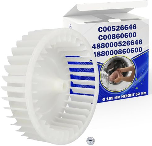 Roue de Ventilateur pour Séchoir Ø 155 mm avec le Code C00526646 C00860600 pour Indesit 488000526646 488000860600 pour Whirlpool - Garantie de 10 Ans - MONTERAL