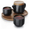 Arendo - Teekanne Keramik Set - Teeset - Japanische Teekanne mit Teesieb 0,6 Liter - mit Deckel - inkl. 2 Tassen und Tablett - schwarz