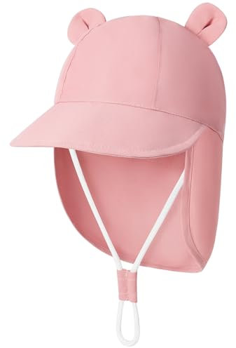 Durio Unisex Schirmmütze Kinder mit Nackenschutz Baby Sonnenhut UV SPF50+ mit Ohrentraum-Design Kleinkind Sommermütze für Mädchen Jungen Rosa 12 Monate-24 Monate