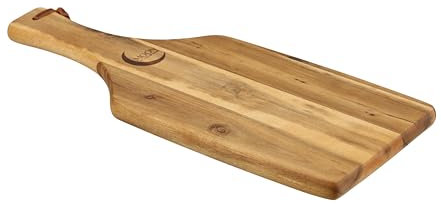 MOON HOME Servierbrett - Small Pluto, nachhaltiges Servier- und Schneidebrett aus Akazienholz, mit Lederband zum Aufhängen, ideal zur Brotzeit & Antipasti, 42 x 17 x 1.8 cm