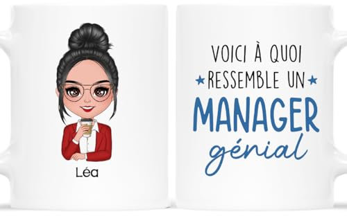 Cadeau Plus Mug Personnalisé Prénom - Voici À Quoi Ressemble Un Manager Génial - Cadeau Patron, Cadeau Boss Travail, Tasse World Best Boss, Mug Patronne (Femme (Jeune & Milieu))