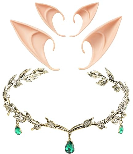 Spooktacular Creations Elfenohren mit Krone Zubehör Set, Feenkostüm mit weichen Feenohren und Krone Stirnband für Frauen Halloween Cosplay Kostüm Party