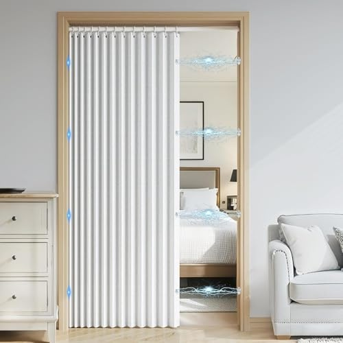 DSSHENGDS Personalizable Cortina Plegable baño corrediza，Separador de Espacios Interiores，Adecuado para Puertas correderas, armarios-White- 220x240cm