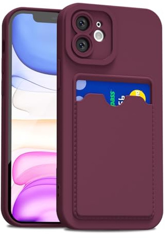 LoeoeL for iPhone 11 Case with Card Holder Slim, Thin Silicone Wallet Phone Case with Credit Card Slot for Women Men, Soft Rubber Gel TPU with Pocket Shockproof Camera Cover, Burgundy Maroon