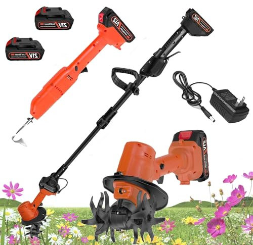 21V Cordless Mini Tiller Cultivator, 235 RPM Electric Garden Rotavator, 4 Rows of Tines, Hand-Held Mini Digging Hoe & Micro Tiller Weeding Machine