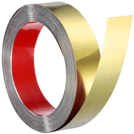 QUARKZMAN Metallband Selbstklebend, 0.3 * 50mm*10m Zierleisten Gold | Wandleiste aus Edelstahl zum Abziehen und Aufkleben für Kamin, Spiegelrahmen, Möbel & Heimdekoration Glänzendes, 1 Stück