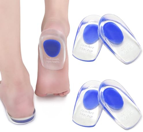2 Pairs Gel Heel Cups, Transparent Silicone Heel Cup Pads for Plantar Fasciitis, Heel Spur and Achilles Pain, Reusable Cushioned Heel Inserts for Women and Men
