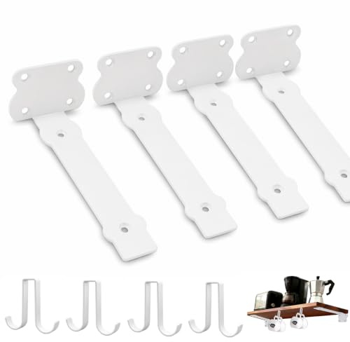 BRATA 2 pares escuadras para estanterias 20 cm con desmontables ganchos, soporte estanteria para estantes de pared 20-25cm cocina y dormitorio, incluye herrajes, blanco