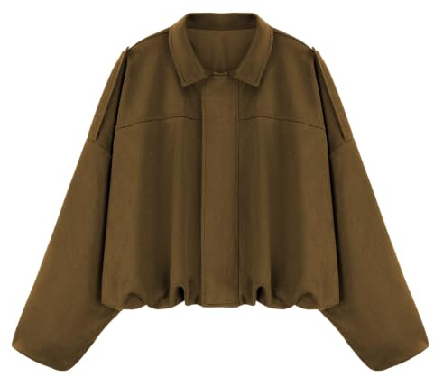 WERFORU Women's Faux Suede Bomber Jacket Casual Pilot Coat Oversized Spring Fall Batwing Long Sleeve Streetwear Outwear