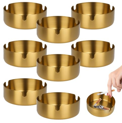 8 Pack Stainless Steel Ashtray Set Round Ash Trays for Home and Outdoor Use, 8cm Diameter Portable Cigarette Ashtrays for Bars Restaurants and Offices