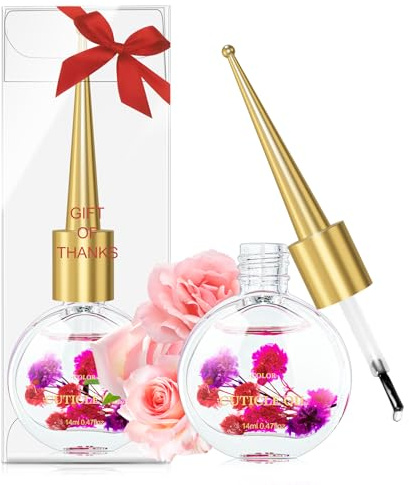 Cuticle Oil for Nails, Nail Oil Infused with Real Flowers, Rose Scent | Moisturizes, Strengthens, Repairs, Revitalizing for Nails Damage Dry Cuticle, with Vitamin E & Sweet Almond Oil, 14ML
