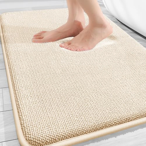 AMFUN Memoryschaum Badezimmerteppich, Badteppich rutschfeste, Super Saugfähig Badvorleger, Waschbar, für Badezimmer- 40x60 cm, Beige