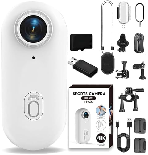 POV 4K Pro Action Camera, 4k Wearable Body Camera, 170° Wide-Angle, Waterproof, Night Vision, for Running Cycling Swimming Hiking Adventure Etc (White,128G)