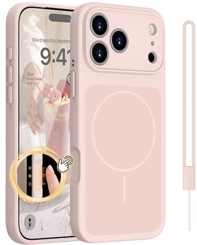 HGH Magnetisch für iPhone 17 Pro Hülle Kompatibel mit Magsafe mit Lanyard, integrierter Silikon-Kamerasteuerungsschutz, stoßfester Fallschutz Anti-Fingerabdruck Hülle für iPhone 17 Pro Case,Rosa