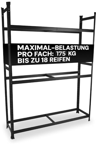 ALL Premium Reifenregal 18 Reifen 200x150x40cm Schwarz – 175 kg Traglast, Reifenregal 16 Reifen, Reifenständer & Reifenhalter – Felgenbaum Garagen Zubehör für Garage & Lager
