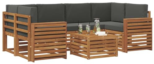 vidaXL Sofagarnituren 7 pcs Natur und Anthrazit Massivholz Akazie, Garten-Sofa-Eckgarnitur, strapazierfähiges Lounge-Möbel, modernes Patio-Set für chilliges Terrassenleben