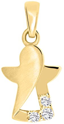 My Gold Anhänger Schutzengel (Ohne Kette) Echtes Gelbgold 585 Gold (14 Karat) Engel Zirkonia 15mm x 8mm Modern Angel A-07355-G403-CZC