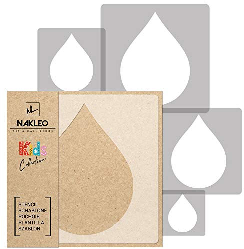 NAKLEO Schablonen Malen für Kinderzimmer, 5 Stück Set 9x9 bis 34x34cm Tropfen Träne Wasser, Wiederverwendbare Kunststoff Malvorlage Raumdekoration, Basteln DIY Wand Möbel Papier Stoff