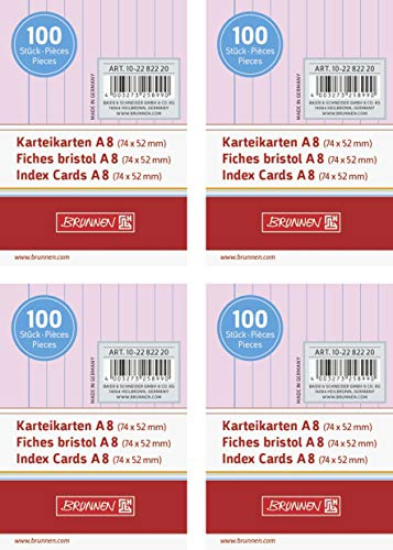 Brunnen Karteikarten 180 g/m², A8, liniert, rot, 400 Stück
