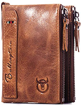 Bullcaptain Aica vintage Marque Cuir pour hommes Portefeuilles Cuir l'argent Fermeture Éclair court Portefeuille porte carte Petit Porte-monnaie (Marron) marron