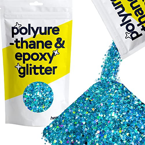 Hemway Resin Glitter Turquoise Holographic Mix 100g Mixed Chunky | Polyurethane & Epoxy Glitter for Resin Crafts, Tumblers, Coasters, Floor & Table Art