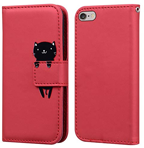 Ailisi Cartoon Handyhülle für iPhone 6/6S mit Klapphülle - Dunkelrot | Weiches PU-Leder, 2 Kartenfächer, Brieftaschen-Aufbewahrung, Standfunktion, sicherer Magnetverschluss, stoßfester Schutz