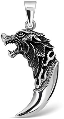 W | S WITHLOVE SILVER 925 Sterling Silber Keltisches Amulett Wolf Zahn Fangzahn Anhänger (2 Seiten) - Authentischer Wolfszahn Schmuck