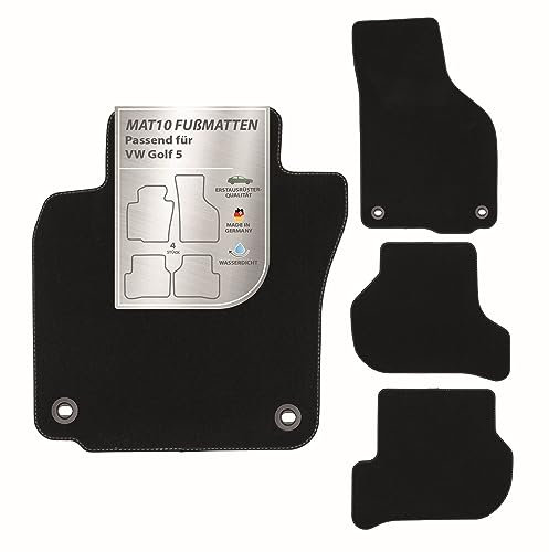 MAT10 – Auto-Fußmatten passend für VW Golf 5 (BJ 10/2003 - 12/2006, Typ 1K) aus Velours | 4-teiliges Automatten Set | langlebige Erstausrüsterqualität, Made in Germany, schwarz