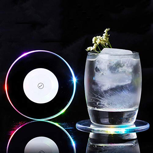 KEEDA 8 Stück Acryl Ultradünn LED Untersetzer, Leuchtende Untersetzer Flaschenverherrlicher Glas Matte Lichter für Cocktail, Bier, Champagner, Getränke, Wein