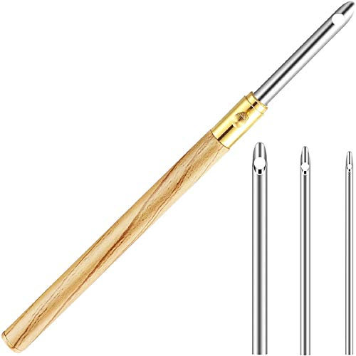 WILLBOND 4 Stücke Punch Needle Kit 1 Stück Holzgriff Punch Nadel Holzgriff mit 3 Stücke Stanznadel Punch Needle Set Holz Stanznadel Holz Stickstift Holz Punch Nadel Holz 2.5mm, 3mm, 5mm