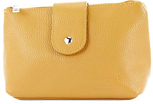 modamoda de T213 Damen Leder Kosmetiktasche Reiseetui Medium handmade in Italy, Farbe:Senfgelb