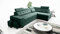 Robin Grand Ecksofa mit Schlaffunktion Bettkasten Kopfstützen Relaxfunktion 2 Hocker Sofa L-Form Schlafsofa Freistehende Eckcouch Schlafcouch Wohnzimmermöbel Wohnlandschaft Rechts Flaschengrün